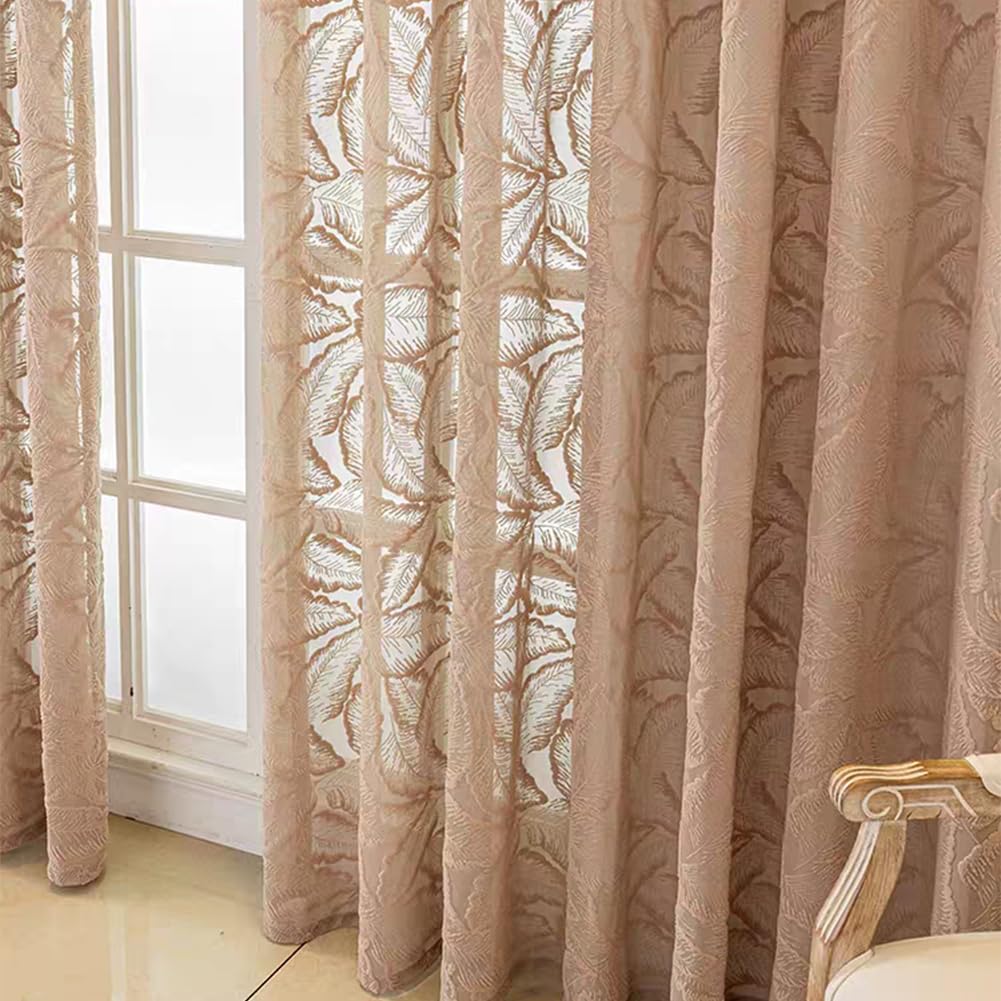 Gardinen Tufted Blätter Muster Ösenvorhang Gardinenschals Halbtransparente