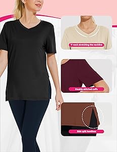 Showitty 3 Pack T Shirts for Women, Short Sleeve V Neck Basic Tees Loose Fit Cute White Black Tops for Casual Outfits