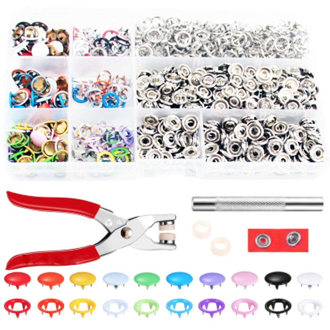 A'sTool Juego de 200 alicates de metal American Hook Snap Buttons de 10 colores