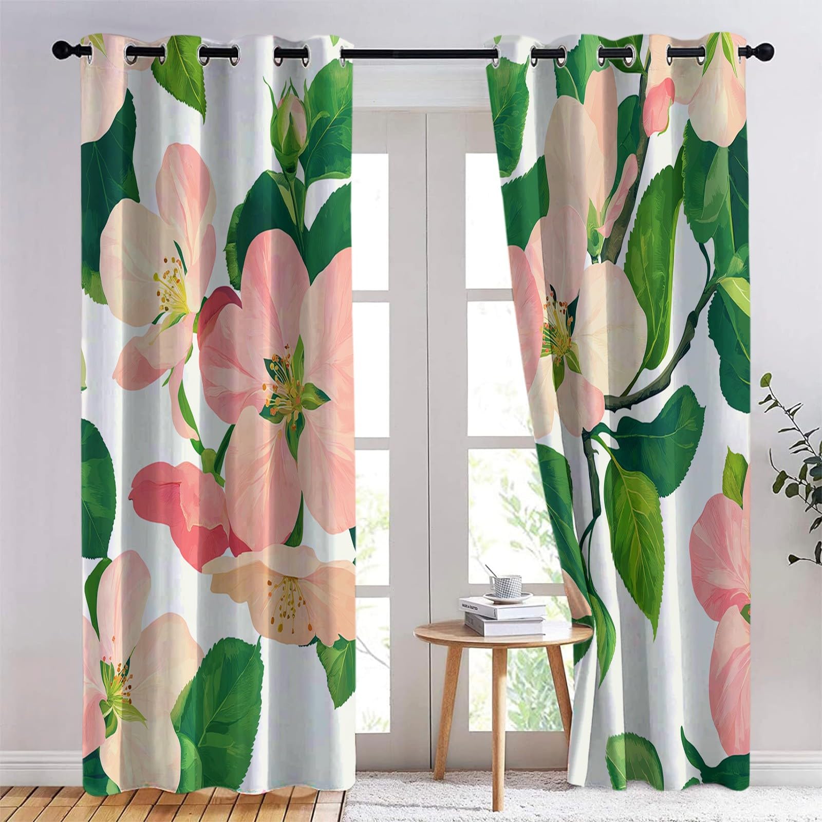 Zasłony zaciemniające, rośliny i kwiaty, termiczne, ochrona przed zimnem, ochrona przed hałasem, nieprzejrzyste, do sypialni, 245 x 140 cm, różowe, zestaw 2 sztuk