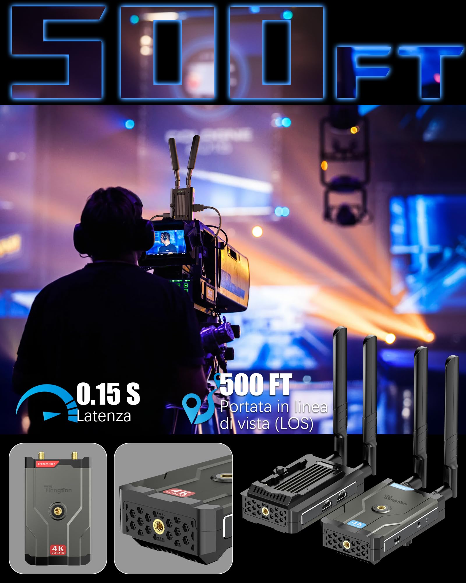 Trasmettitore e ricevitore HDMI wireless Pro 4K@30Hz, 150M Range Ultra HD HDMI Trasmissione radio Kit per DSLR, laptop, Netflix, YouTube to TV/Projector