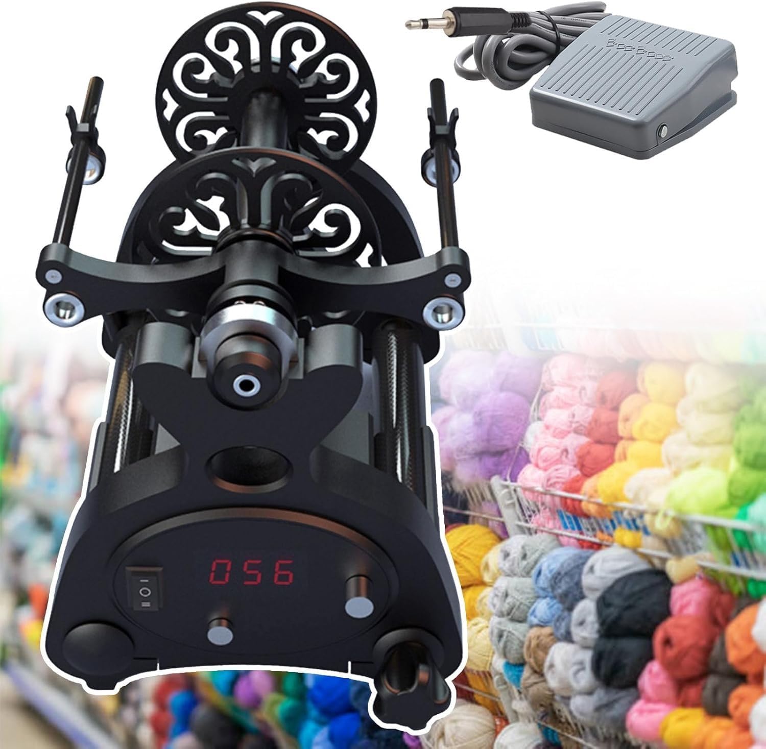 Mini Electric Spinning Wheel,Automatic Knitting Wool Yarn Winder Machine,Speed Control,Forward/Reverse,2 Control Schemes-Foot Control & Control Panel,for Yarn Weaving/Mixed Roving Process