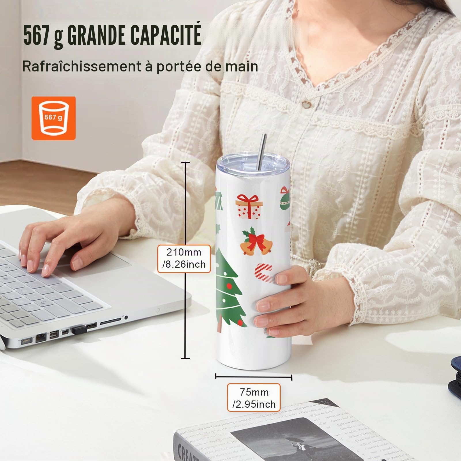 VEVOR Gobelets Thermos à Sublimation de 59 cL, 24PCs, Fins et Droits, Bouteille Sublimable en Acier Inoxydable, Vierges, à Double Paroi, Cadeaux Personnalisés avec Couvercle et Paille, Boîte Cadeau