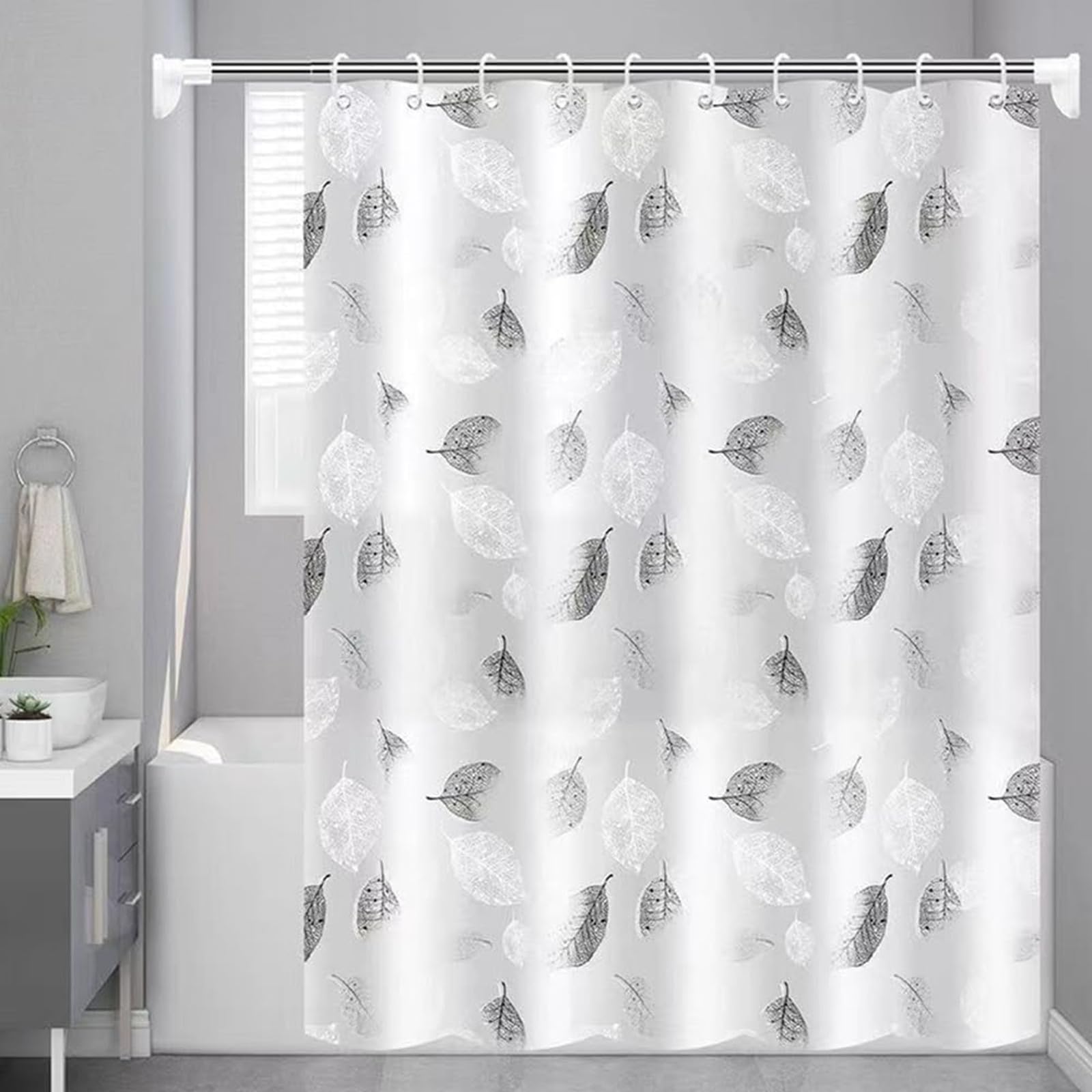 Cortina de Ducha Antimoho, 180X200cm Cortinas de Baño de Tela con 12 Ganchos, Cortina de Ducha Impermeable, Lavable Cortinas Bañera, para Baño, Bañera