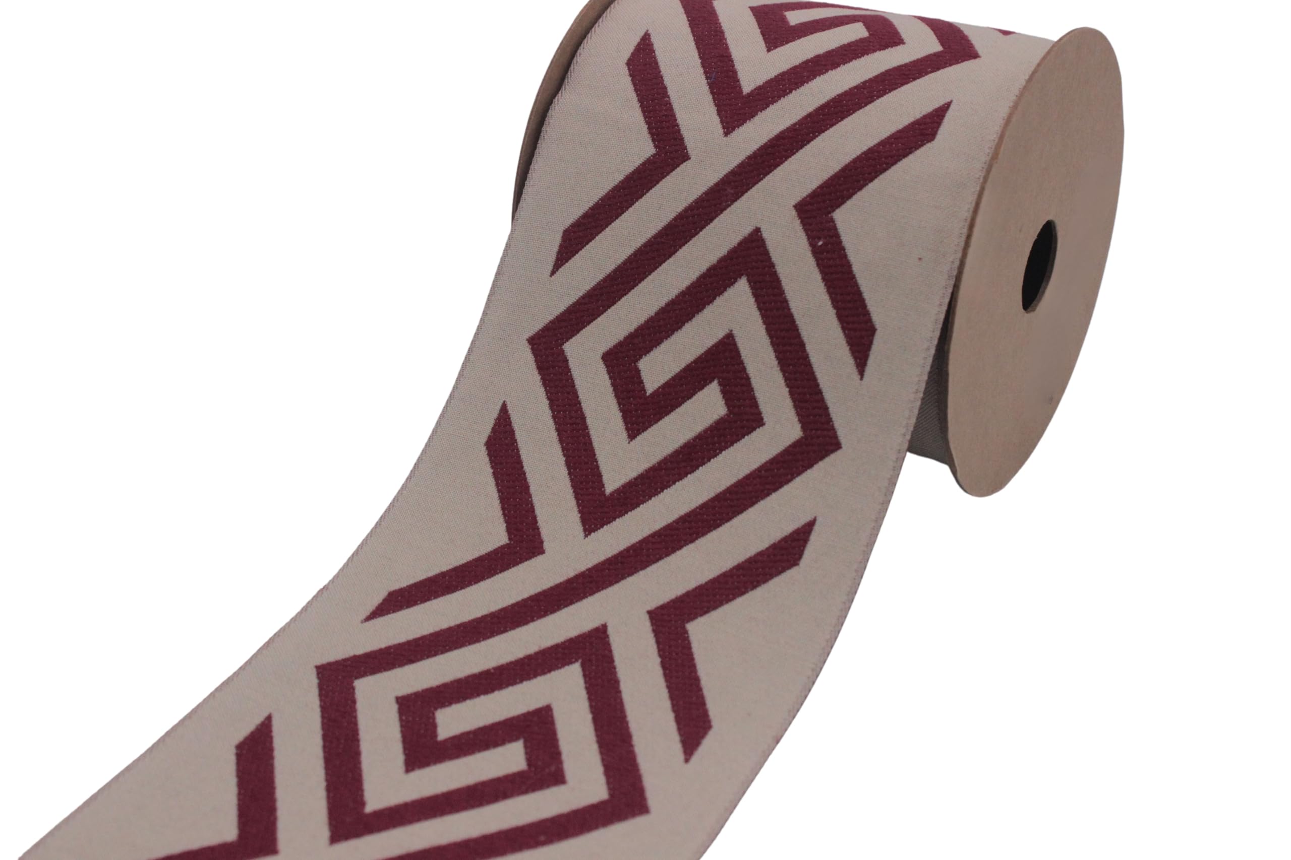 Ruban jacquard géométrique bordeaux 100 mm pour rideaux élégants sur bobine 3.5m