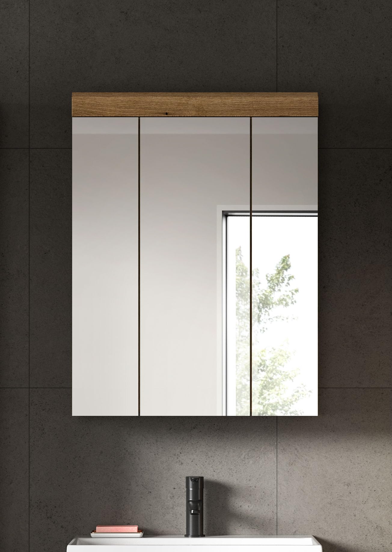 xonox.home – Spiegelschrank Scout 60x79x18 cm in Evoak Oak Nachbildung und einem Spiegelglas – Funktionaler Badspiegel mit Stauraum – klar – Bild 6