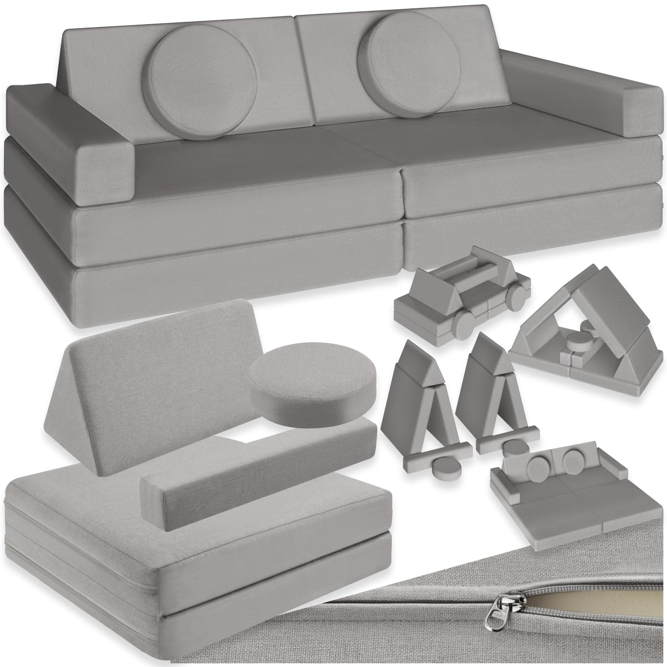 tectake® Spielsofa, Kindersofa klappbar, modulares Sofa mit Spiel- und Schlaffunktion, Möbel für Kinderzimmer, Indoor Spielplatz, Couch oder Sitzkissen, Schaumstoff Stapelsteine