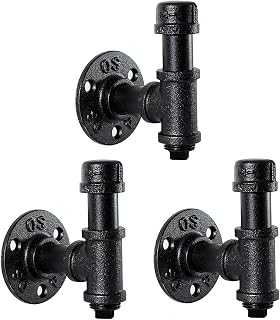 Home TZH 3 Packs Rustic Style Industrial Iron Pipe Coat Hook (3, Black)