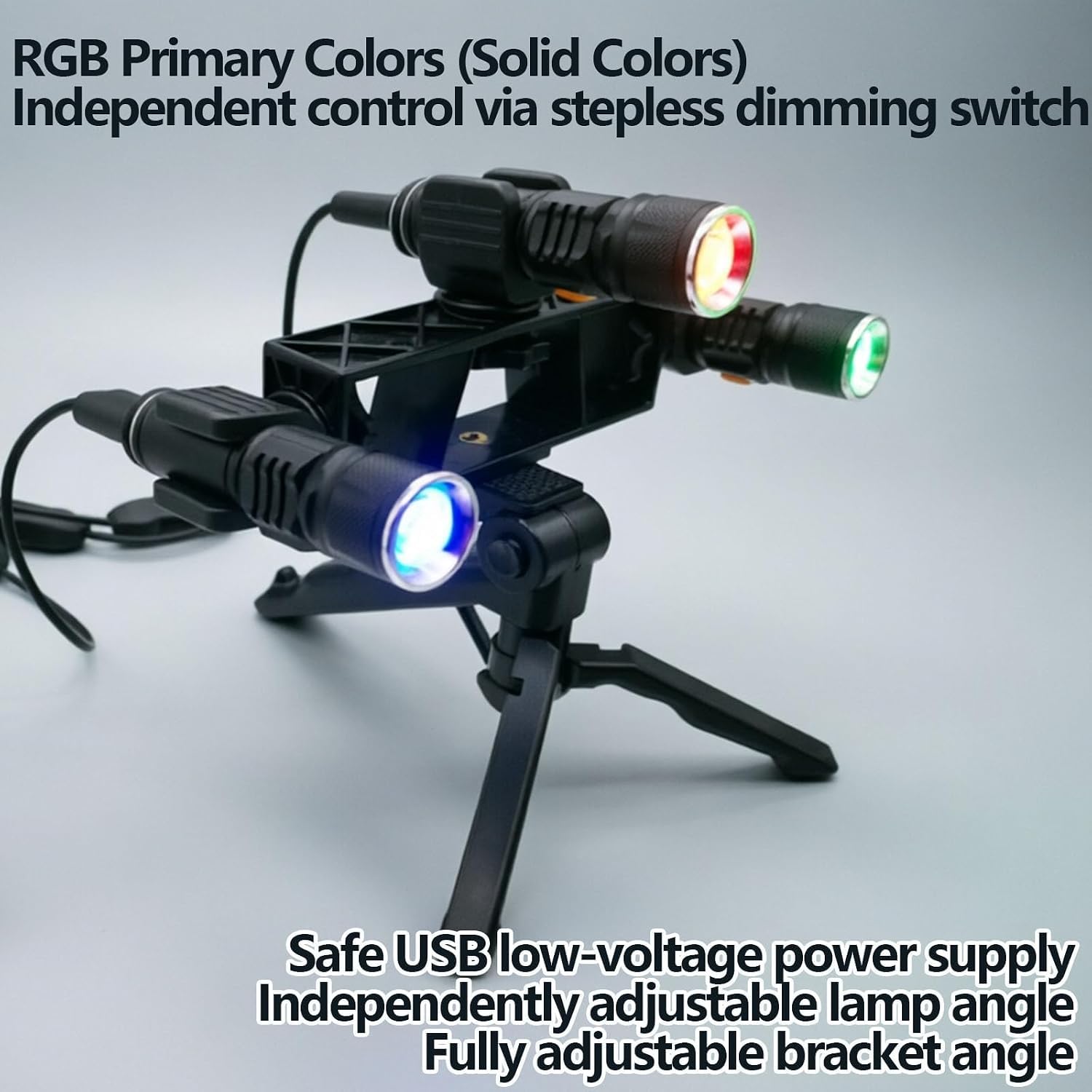 Podstawowa trójkolorowa lampa demonstracyjna, podstawowa trójkolorowa lampa pokazowa Rgb z regulowaną podstawą, podstawką i korpusem lampy, do szkół i laboratoriów.