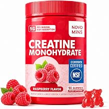 novomins Creatine Monohydrate Gummies 5000mg for Men & Women, Chewables Creatine Monohydrate for Muscle Strength, Muscle Builder, Energy Boost, Pre-Workout Supplement90 Count-Raspberry Flavor.