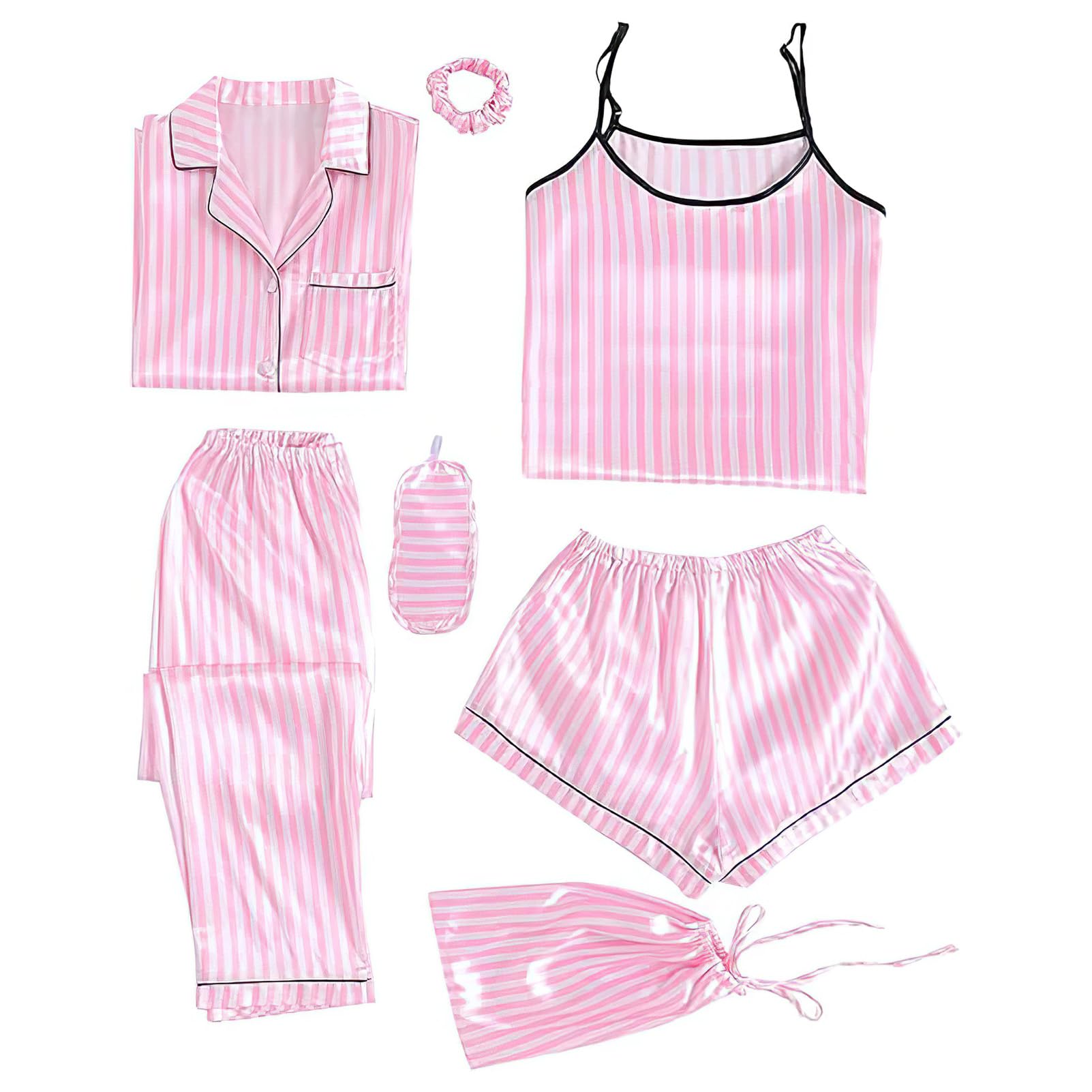 Chicas Niñas 7PCS Saten Conjunto de Pijama Tops & Pantalones Cortos Ropa de Dormir