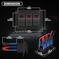 Vista 2 de DaierTek Panel de Interruptor Basculante de 3 Bandas 12V Marino Impermeable Luz LED Roja 5 Pines Interruptor Basculante de Encendido/Apagado Panel