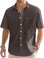 Vista 111 de J.VER Camisas de manga corta de lino y algodón para hombre, estilo informal, ligeras, con botones, para vacaciones, playa y verano, con bolsillo