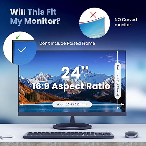 Miniatura 7 de Filtro magnético de pantalla de privacidad para monitor de 24 pulgadas para computadora sin marco, relación de aspecto 16:9, protección ocular