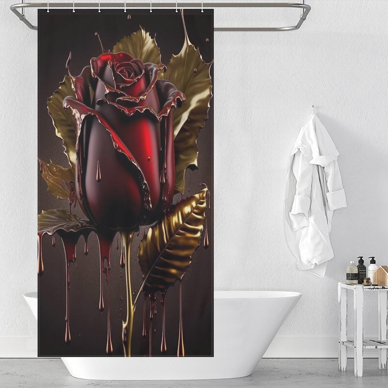 PAZZK Rose Shower Curtain for Bathroom Waterproof Polyester Fabric Shower Curtain Bath Curtain with Hooks, Washable 36x72Inch（92x183cm）