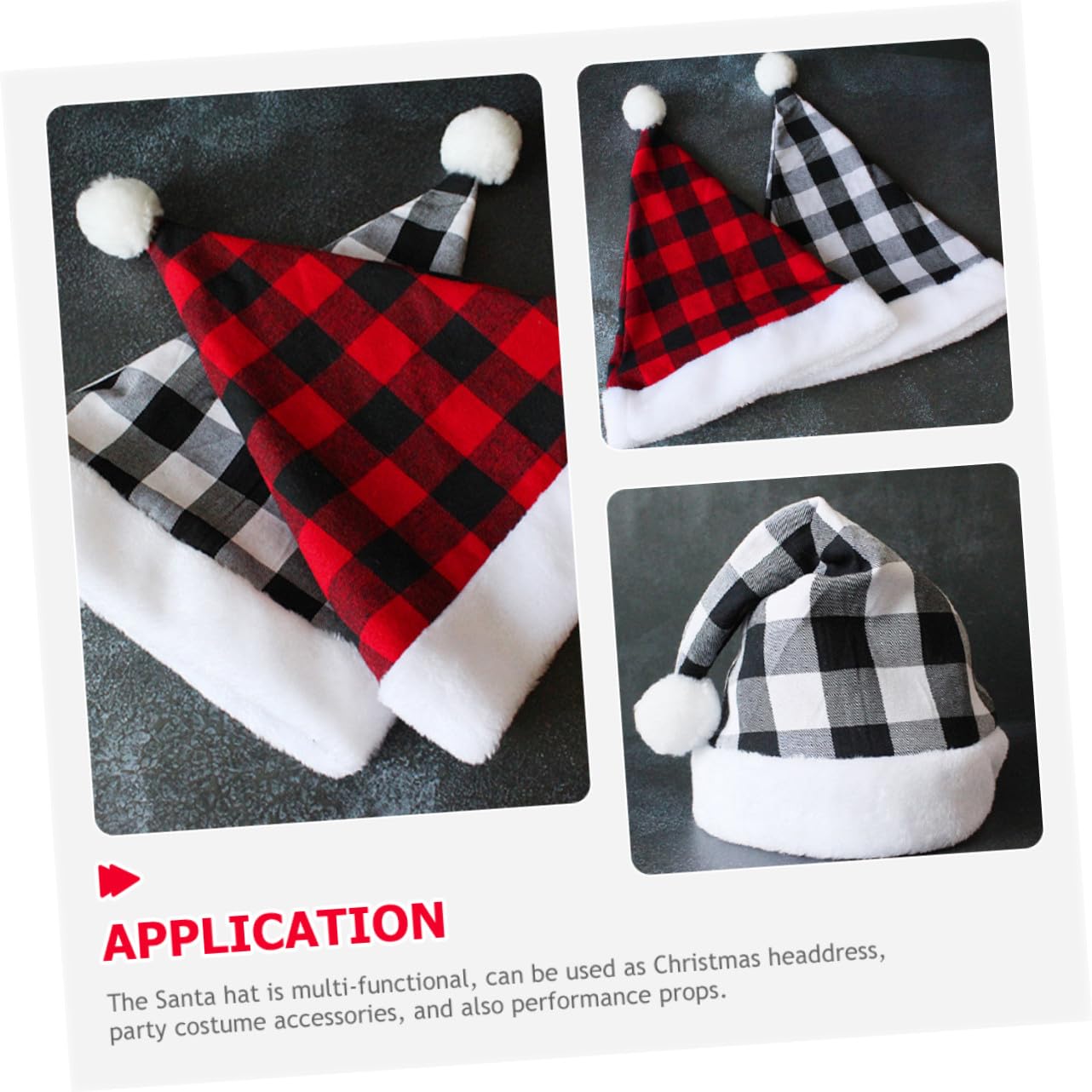 Bonnet de Père Noël à Carreaux Noir et Blanc Chapeau Unisexe pour Fête de Noël Accessoire Photographique et Costume