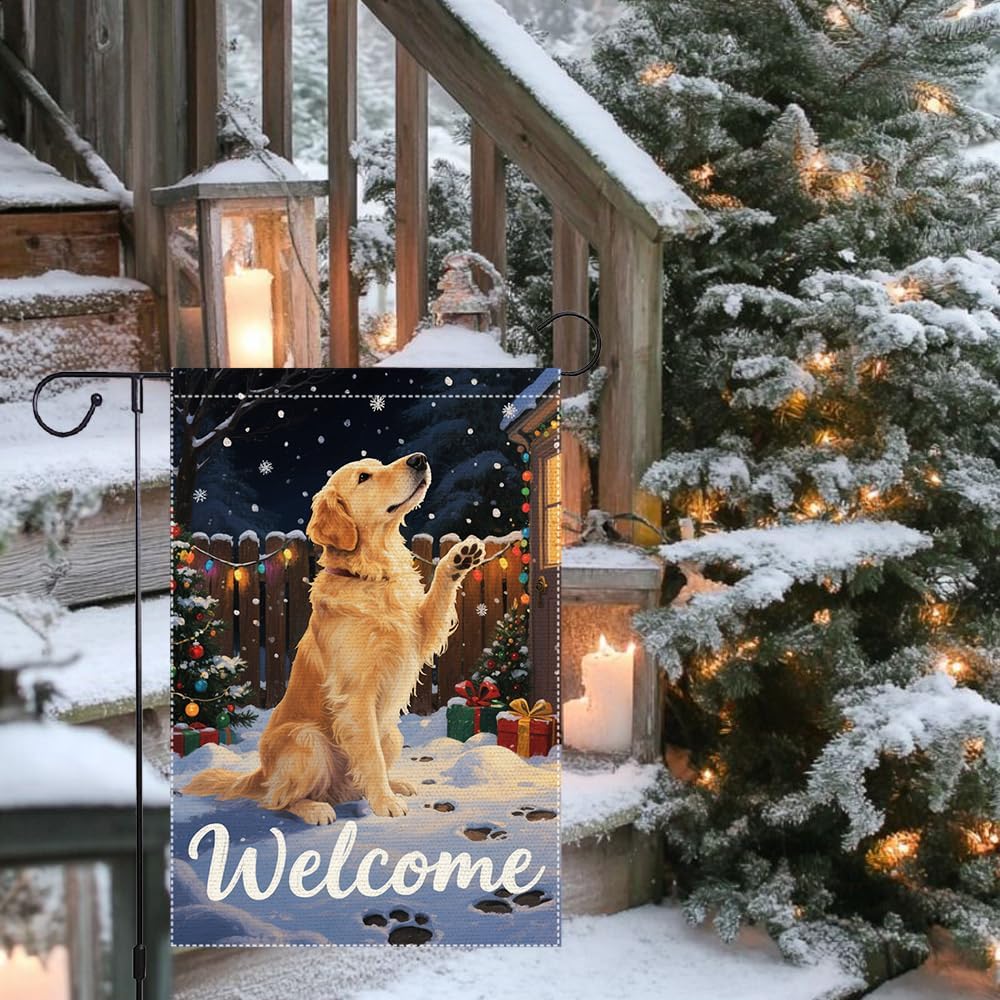 Golden Retriever Welcome Garden Flag 12x18 Inch Double Sided Christmas Winter Burlap Outdoor Yard Decoration Holiday Dog Banner for Porch Patio Lawn - Image 9