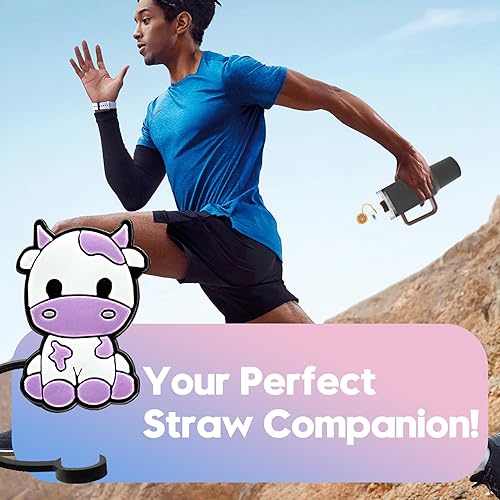 Miniatura 7 de Tapas de popote compatibles con vasos Stanley Cup de 30 y 40 onzas, diseño de vaca linda de 0.394 in, juego de puntas de popote de silicona para