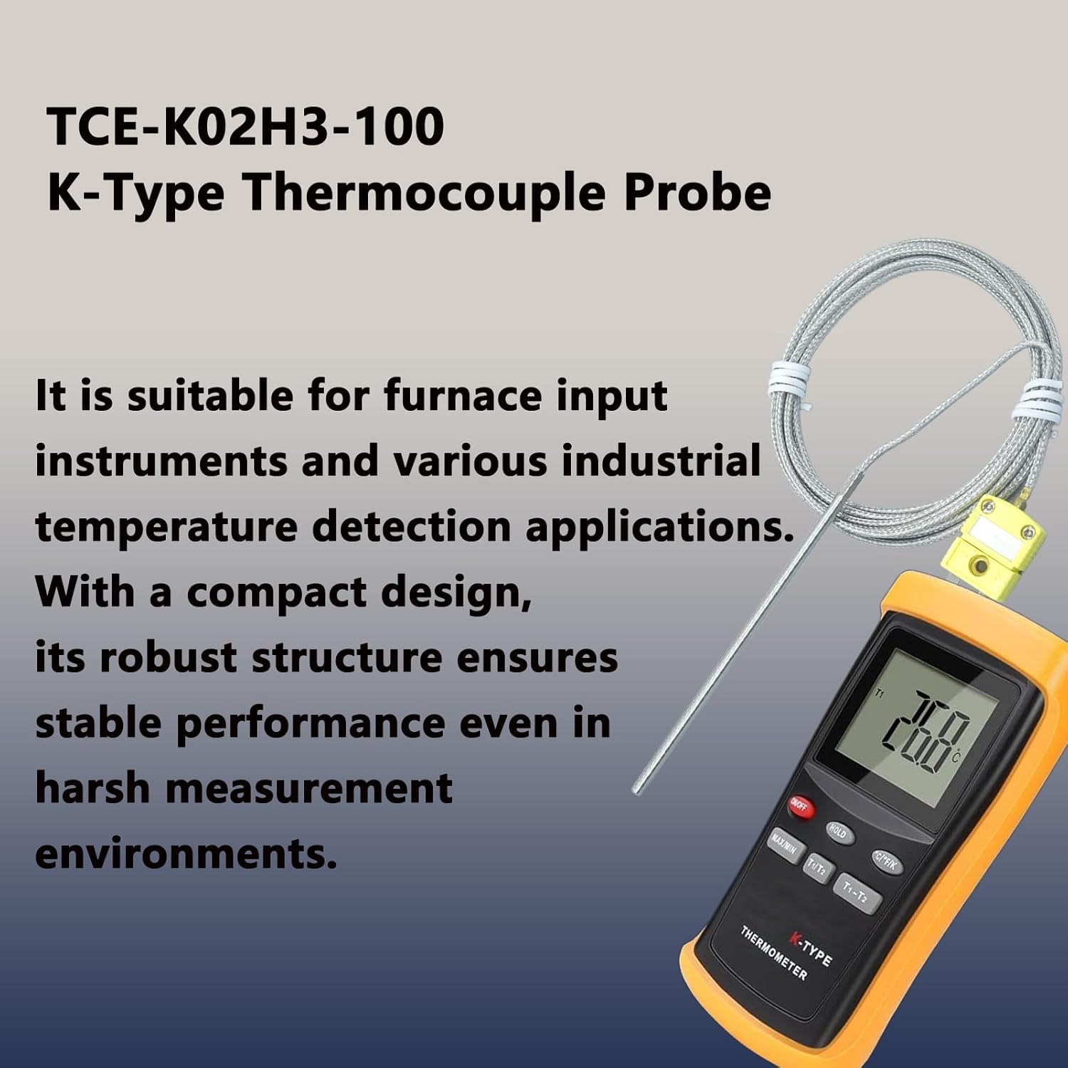 TCE-K02H3-100 K Type Thermocouple Probe Temperature Available from 68°F to 1120°F for K-Type Thermocouple Sensor Furnace Input Instruments (2PCS)