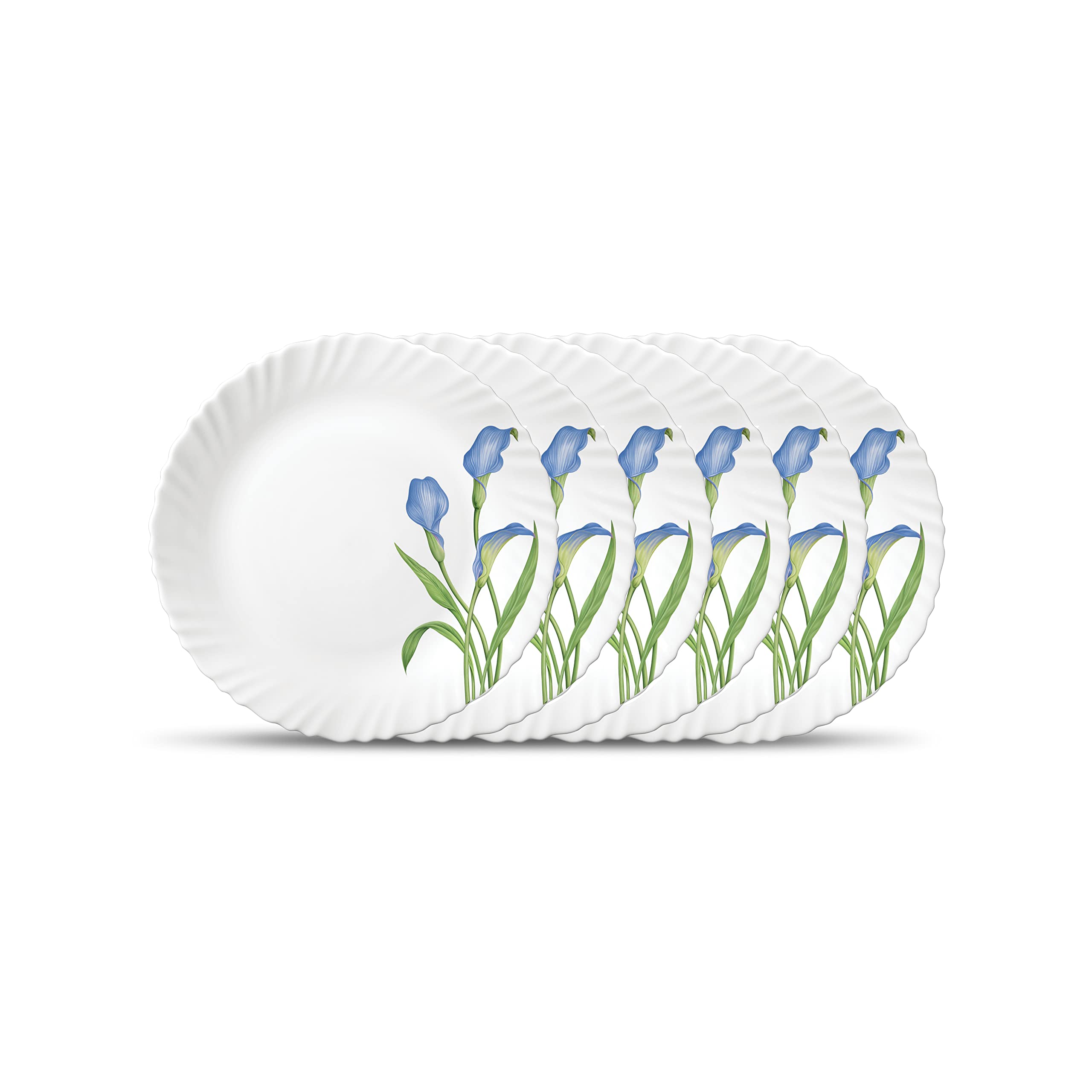 La OpalaNovo Collection, Opal Glass Full Plate Set 6 pcs, Tender Trio, White