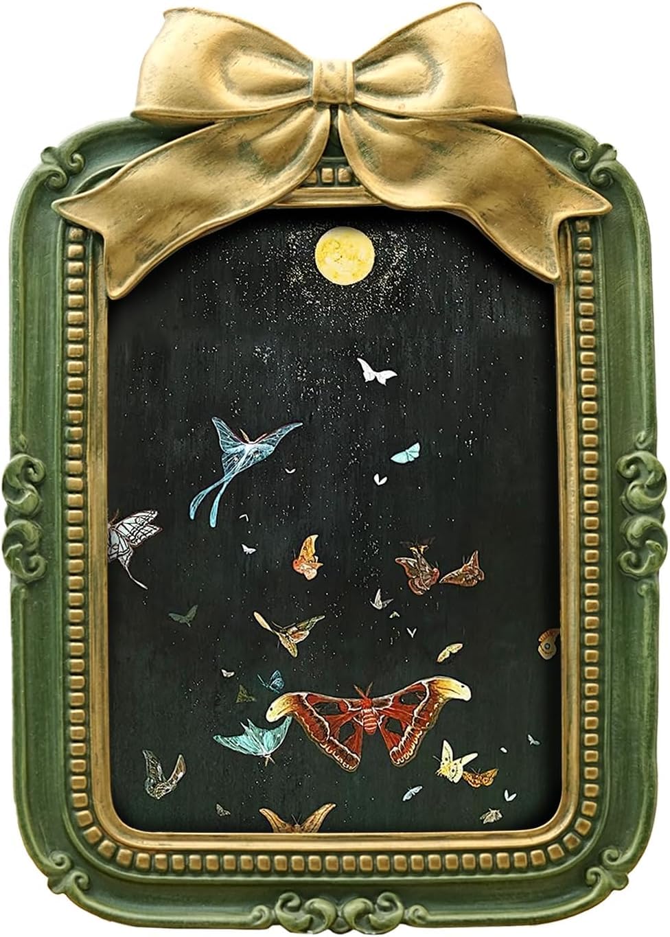 Antique Green 5X7 Vintage Picture Frame, Ornate Bow Photo Frame For Wall Hanging Or Tabletop Display, Retro Home Decor, Photo Gallery Art