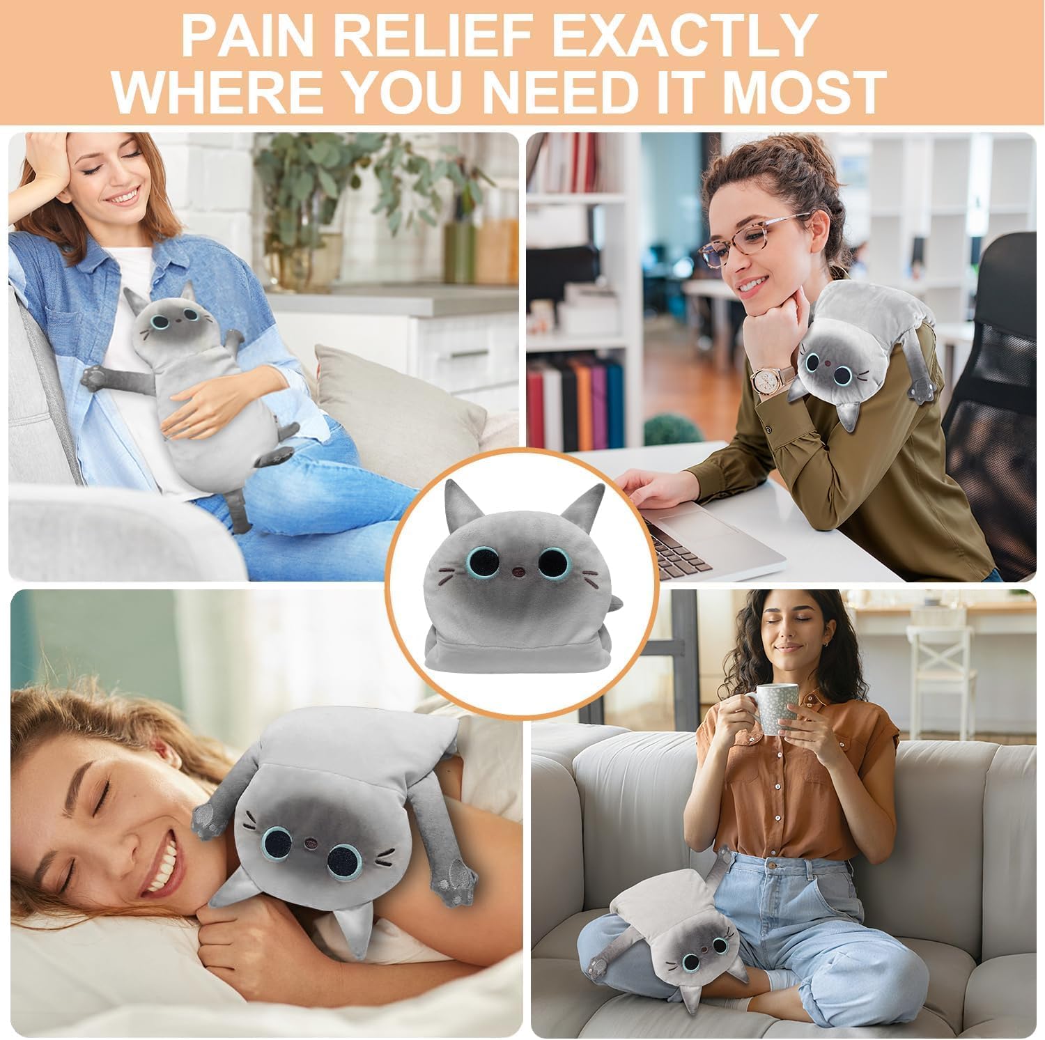 Microwave Heating Pad for Cramps Pain Relief, 17 * 9'' Moist Microwavable Stuffed Animal Period Menstrual Heating Pads for Cramps, Back, Neck Shoulder and Knee- Siamese Cat - Image 7
