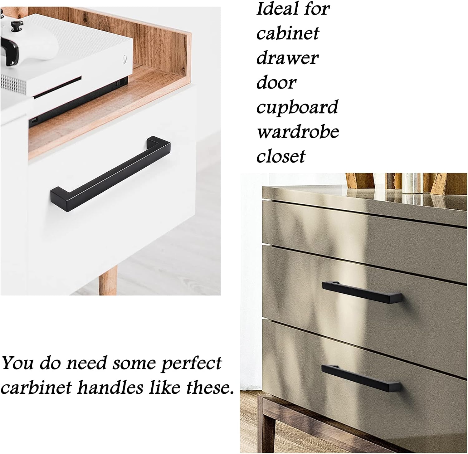 TOP оƒƒERS 50 Pack Probrico Black Stainless Steel Square Corner Bar Cabinet Door Handles Drawer Pulls Knobs 1/2 in Width Hole Centers 5 inch 128mm