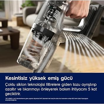 Electrolux EP82AB25UG 800 Serisi Animal Kablosuz Dikey Şarjlı Süpürge | 90 dk'ya Kadar Çalışma Süresi, PowerPro Multi Zemin Başlığı, 6 Aşamalı Filtrasyon, PetPro Başlık, 10 Yıl Motor Garantisi