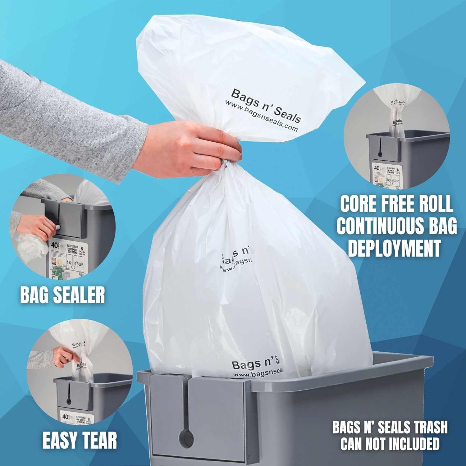 Bags n' Seals 13 Gallon Trash Bags 4-40 Count Tall Kitchen Trash Bag Rolls (160 Count) with Fresh Linen Scent, Tear-Resistant 22 Micron Thickness, Anti-Static Bags