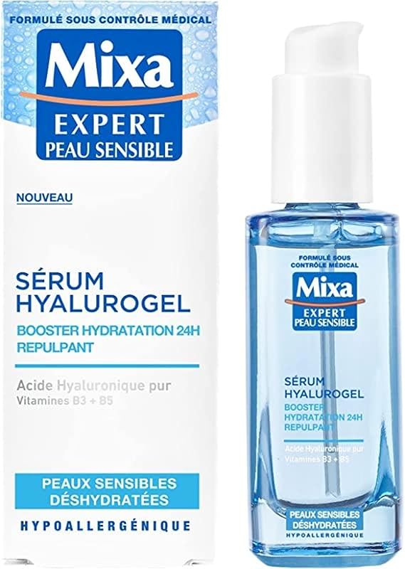 Mixa - Sérum Booster d'Hydratation Hyalurogel - Pour Peaux Sensibles Déshydratées - Hydratant 24h, Repulpant - À l'Acide Hyaluronique Pur, Vitamines B3 + B5 - Hypoallergénique - 30 ml