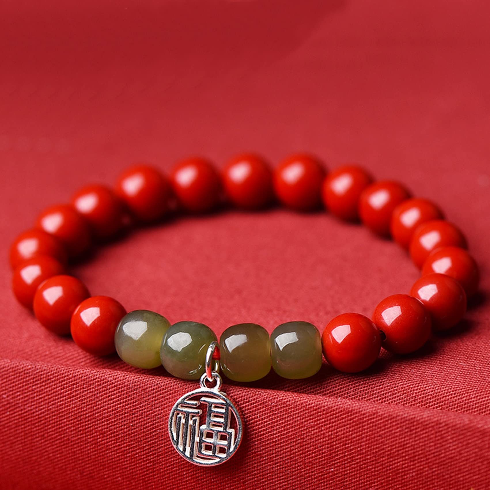 Braccialetto di perline Braccialetto di pietra di cristallo di cinabro Braccialetto di amuleto Feng Shui Braccialetto di fascino fortunato in argento sterling for le donne Braccialetto di giada natura