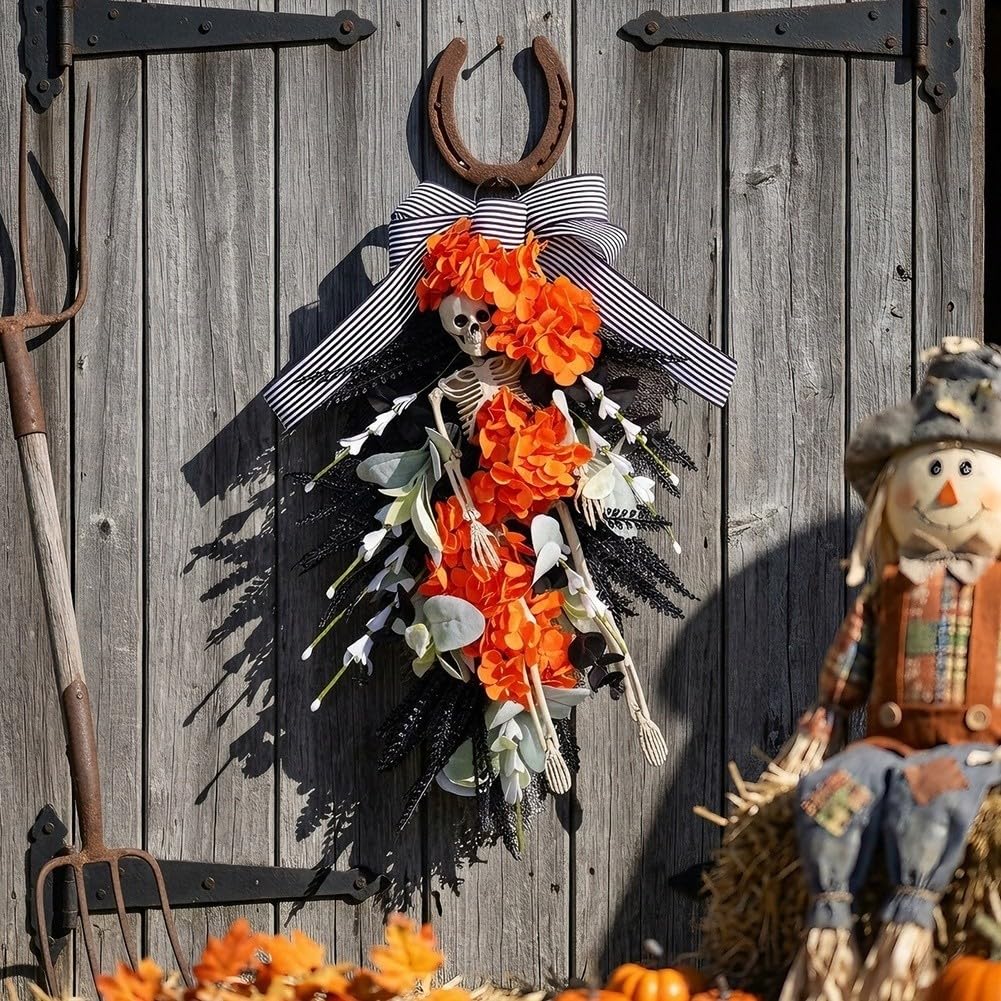 Guirnalda Espantosa Calavera y Flores para Fiesta Terror