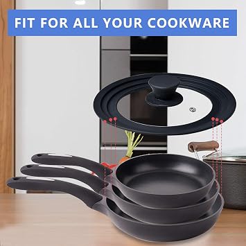 Pot Lid, Universal Small Pan Cover Skillets Tempered Glass Heat Resistant Silicone Rim, Replacement Lids Fits 6,7,8 Inch Cookware for Frying Pan, Crockpot, Cast Iron Skillet