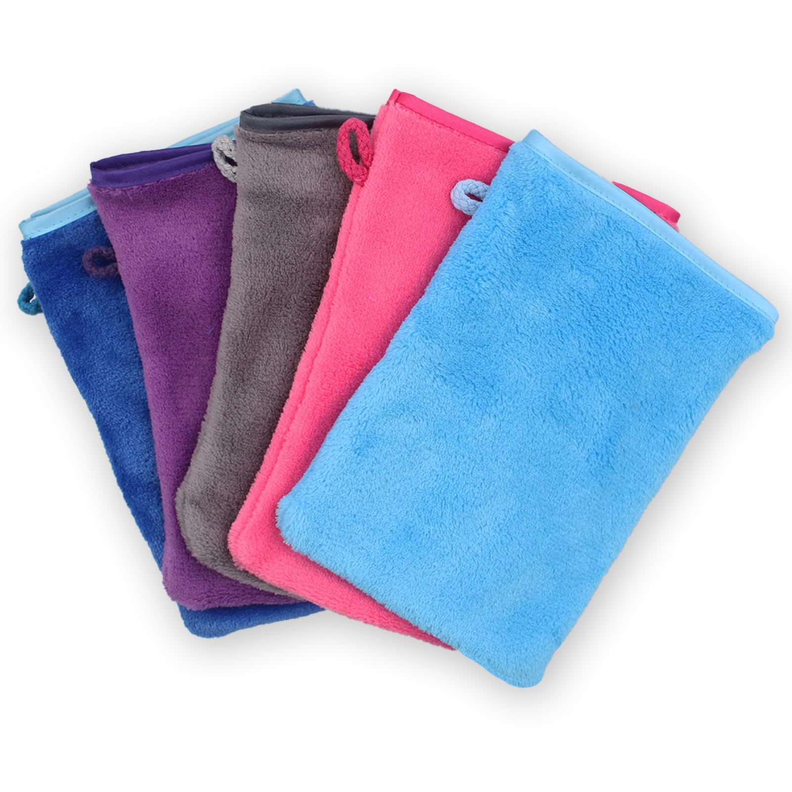 JJPJL 5 Piezas Manoplas Baño,Toalla Microfibra,Manoplas Baño Bebe,Franela,Suave,Fuerte Absorción de Agua,14x21 cm (5 Colores)
