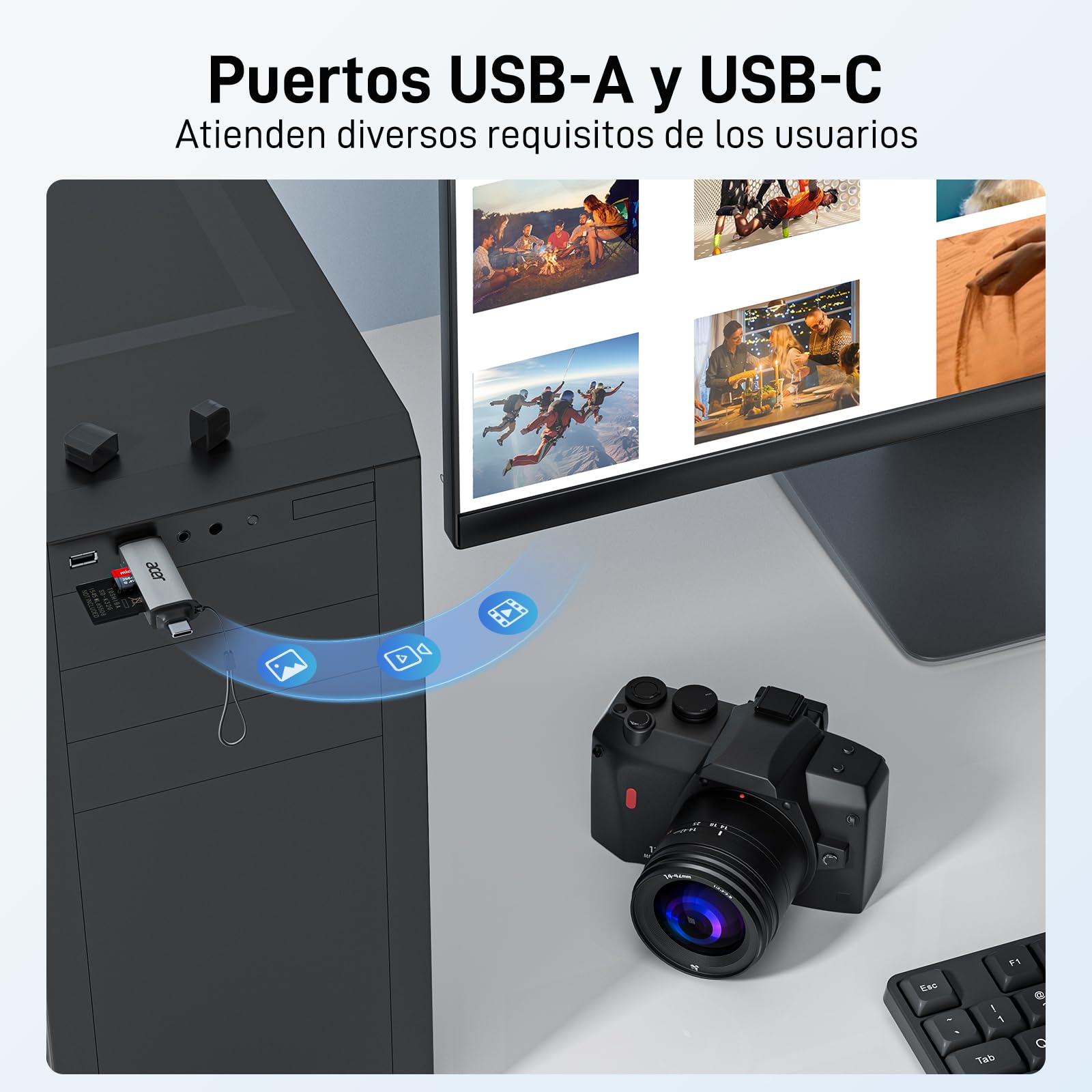 acer Lector de Tarjetas SD/Micro SD, Adaptador de Lector Tarjetas USB C y USB 3.0 Dual Conector, Compatible con SD/Micro SD/SDHC/SDXC/MMC para iPhone 15/16 Pro MAX, MacBook Air/Pro, Galaxy S25, etc.