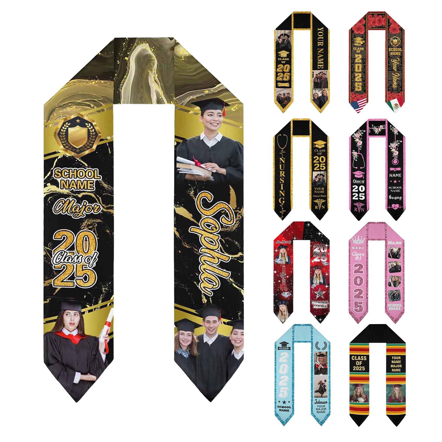 Faroishta Custom Graduation Stole Class of 2025 Customized Congratulations Sash with Photo Name School Graduation Gift 70.8”