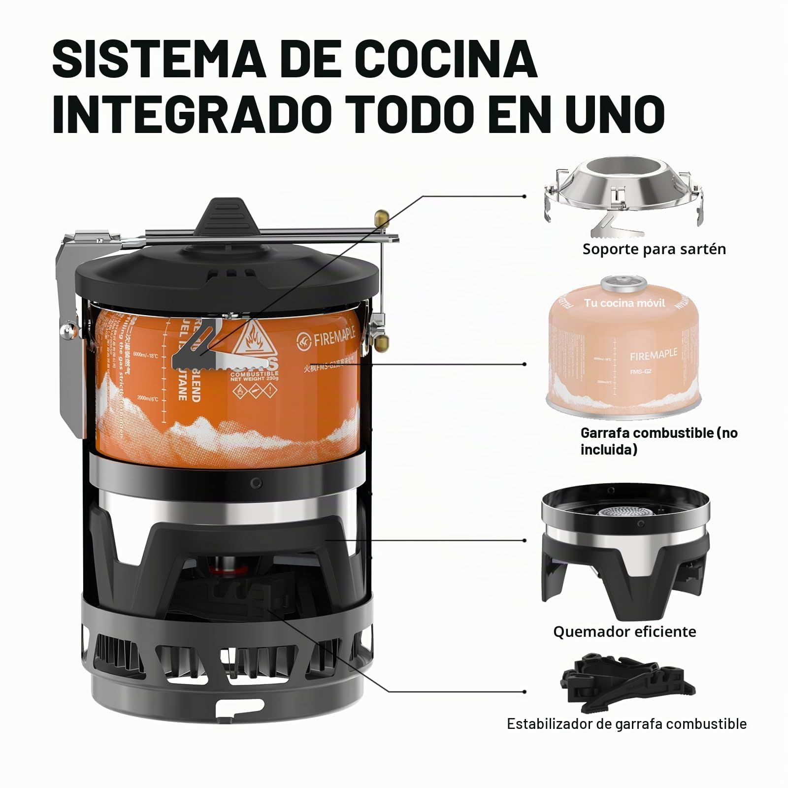 Fire-Maple X2 Pro Estufa Portátil para Camping, Quemador de Gas para Mochileros, Sistema de Cocción al Aire Libre Con Encendido Piezoeléctrico, Soporte para Olla y Cartucho