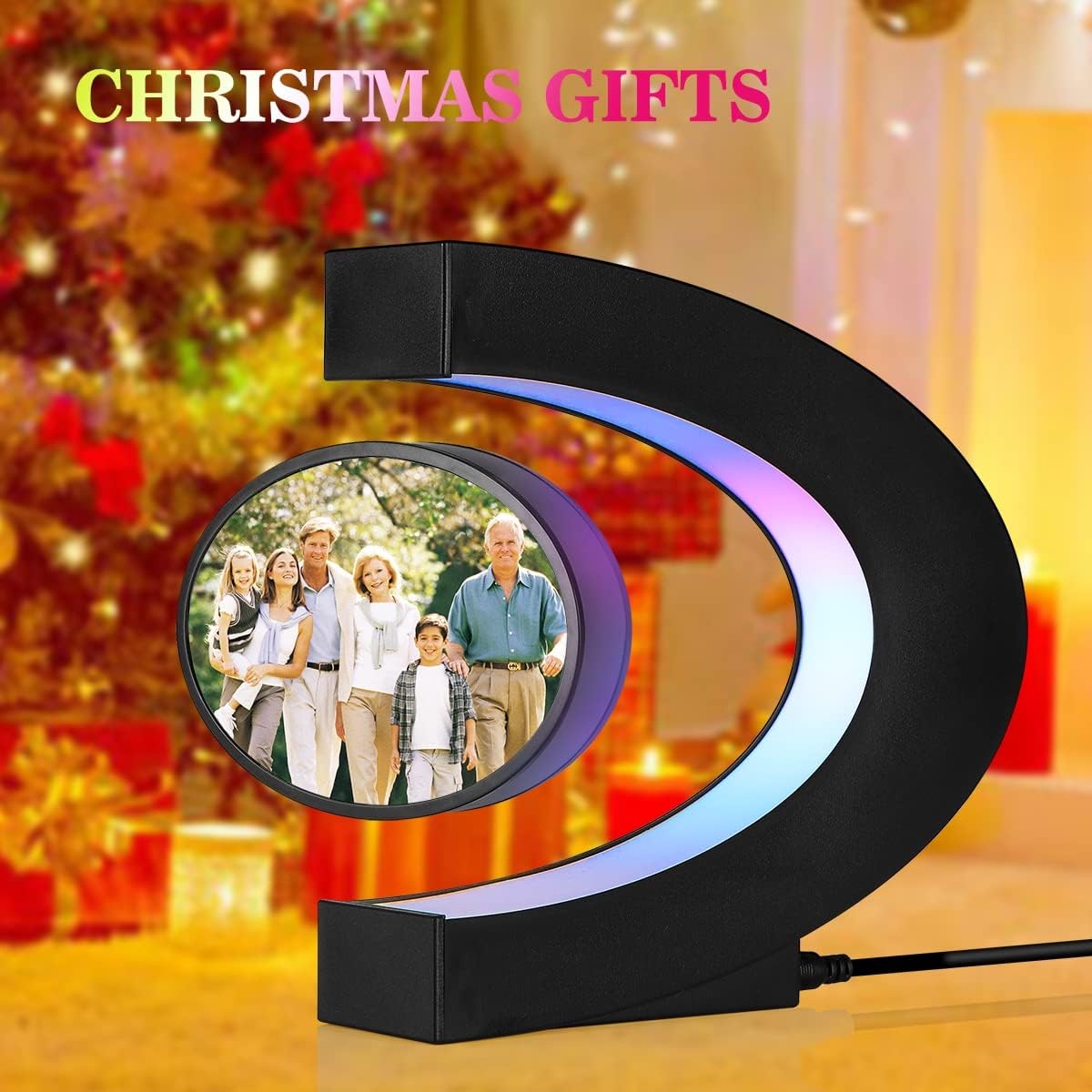 VGAzer C-Shape Levitating Photo Frame -Floating Family Picture Frame,Magnetic Photo Display Holder,Unique Home Bedroom Decoration
