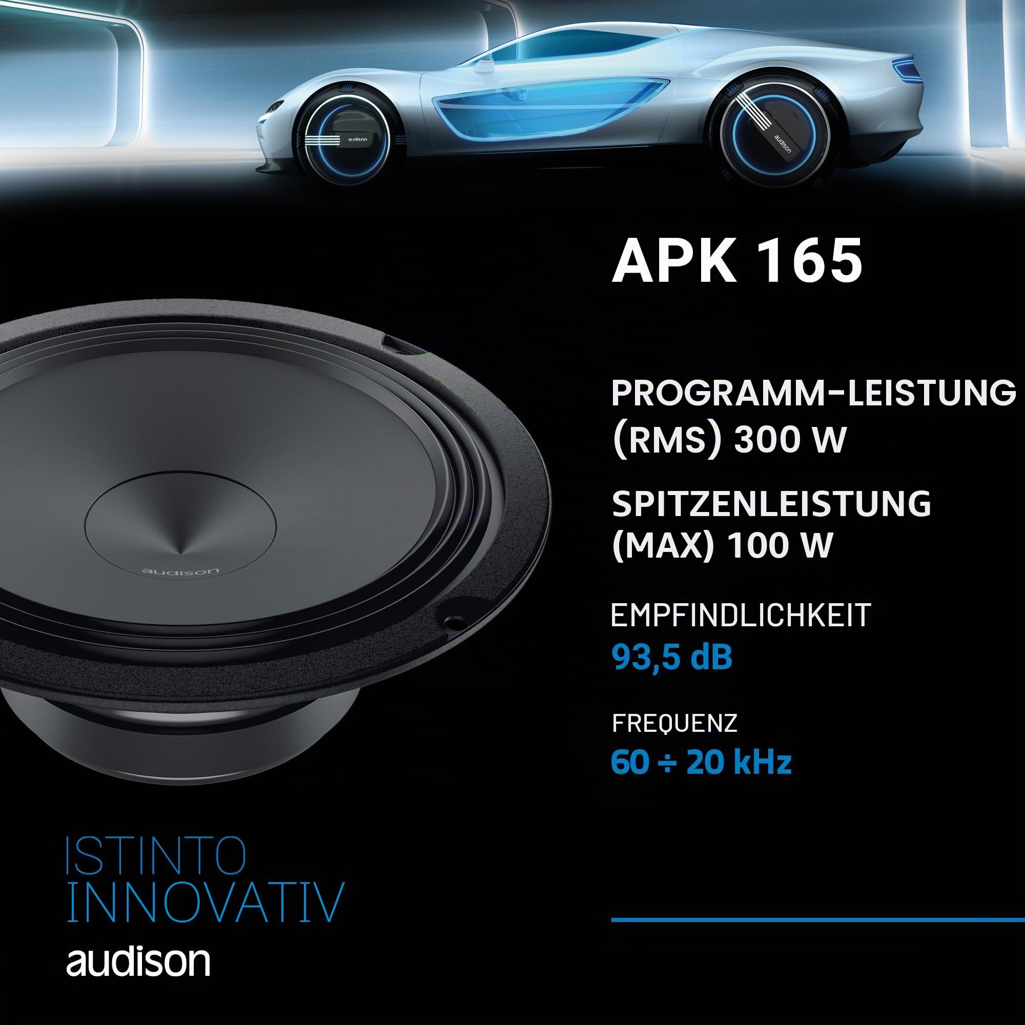 Audison APK 165 – 2-Wege-Auto-Audiosystem 4 Ohm 165 mm 300W Spitzenleistung