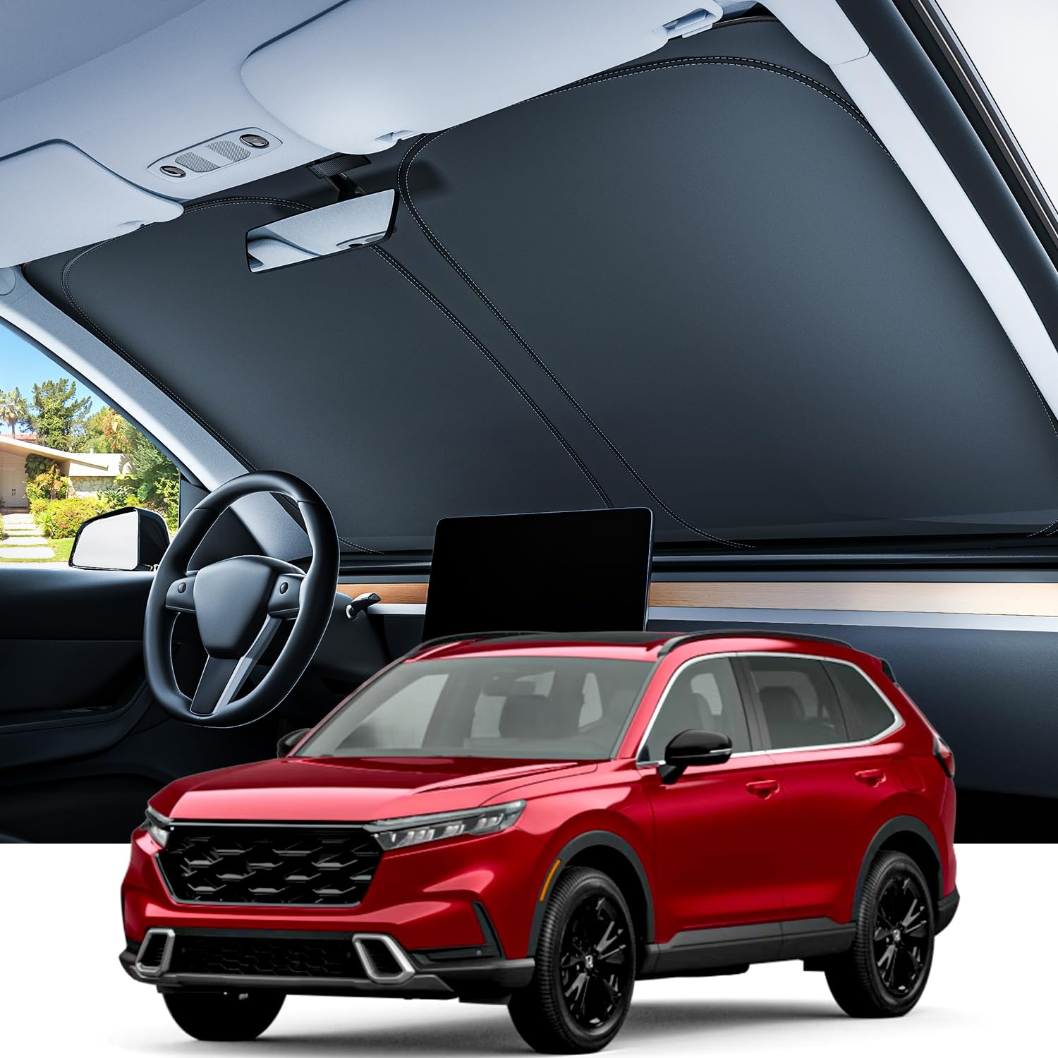 REEVAA 2025 Upgraded Car Windshield Sun Shade [99% Sun Protection for Ultimate Interior Protection] Keep Cool, Foldable Sunshade Car Accessories with Storage Bag for Sedan/Compact SUV | M (64" x 32")