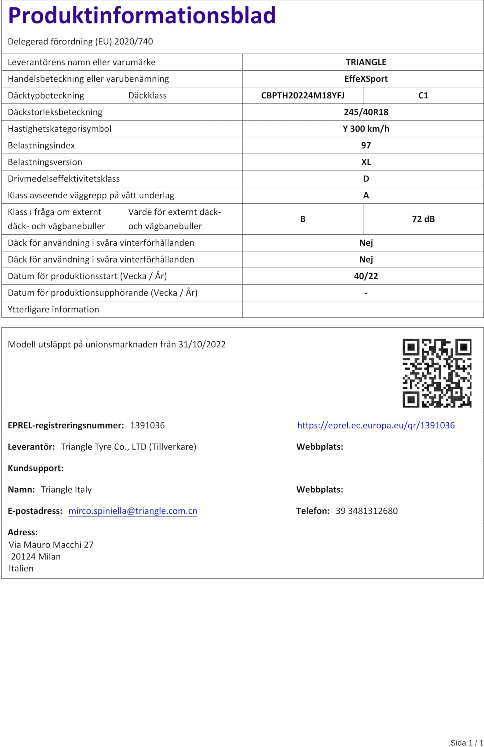 Triangle 245/40 R18 97Y XL Sommerreifen M+S Reifen