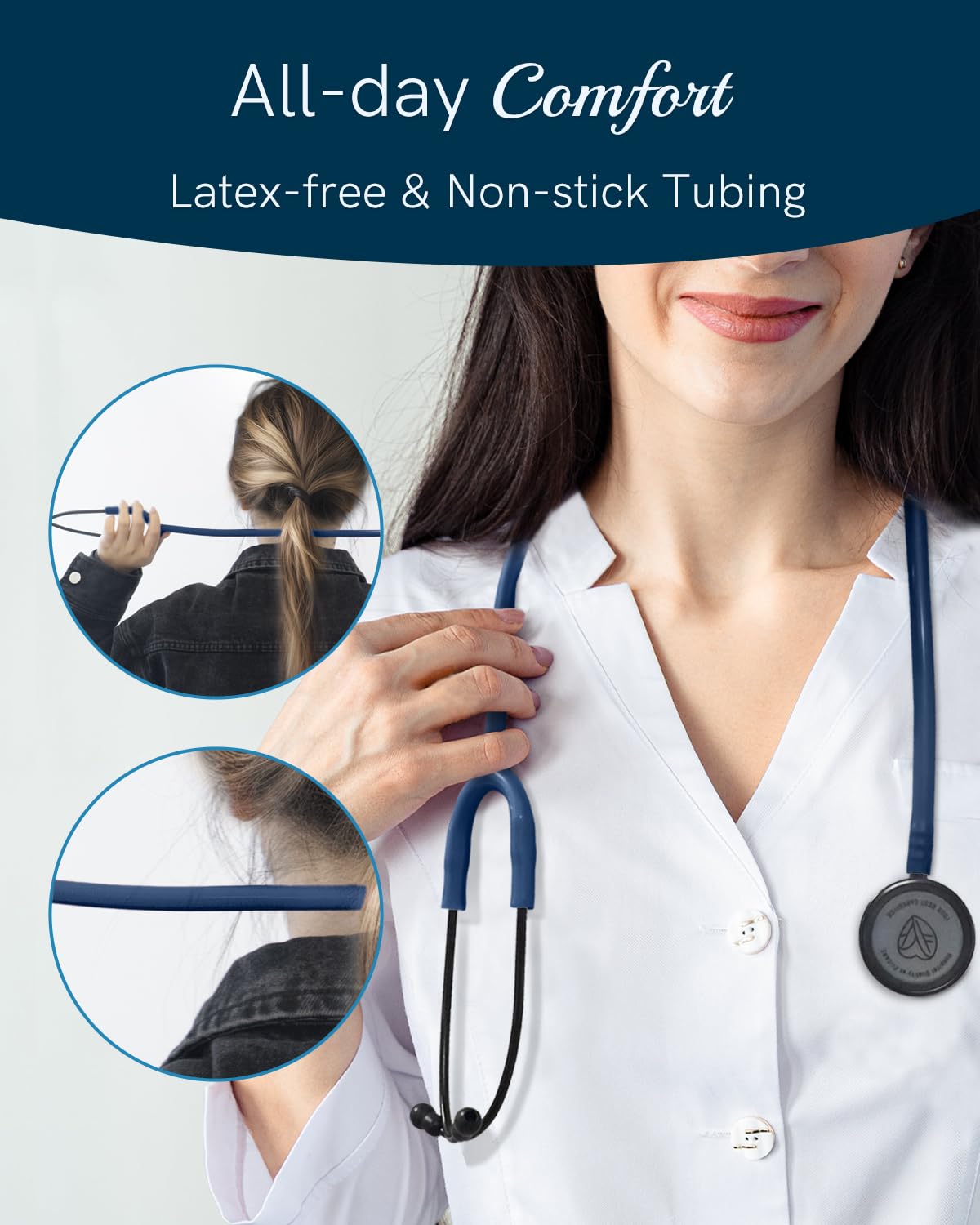 FriCARE Dual Head Stethoscope - Stethoscopes for Nurses, Medical Nursing Students, Paramedics/EMT/LVN/VNA Backup Estetoscopio, Navy Blue Tube, Matte Black Finish Chestpiece