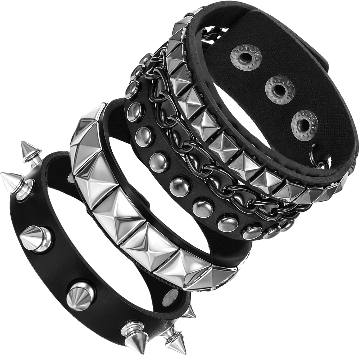YUXIANLB 3 PCS Punk Rock Studded Bracelets Set, Spiked Studded Bracelet Cuff 80s Emo Goth Jewelry Accessories Wristband Adjustable