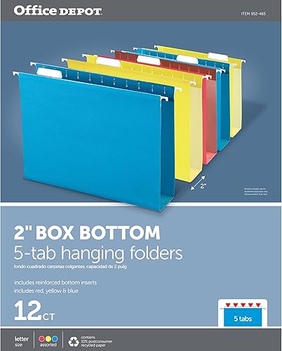 Miniatura 2 de Office Depot Carpetas colgantes con parte inferior de caja de capacidad adicional, expansión de 2 pulgadas, tamaño carta, colores surtidos, 12
