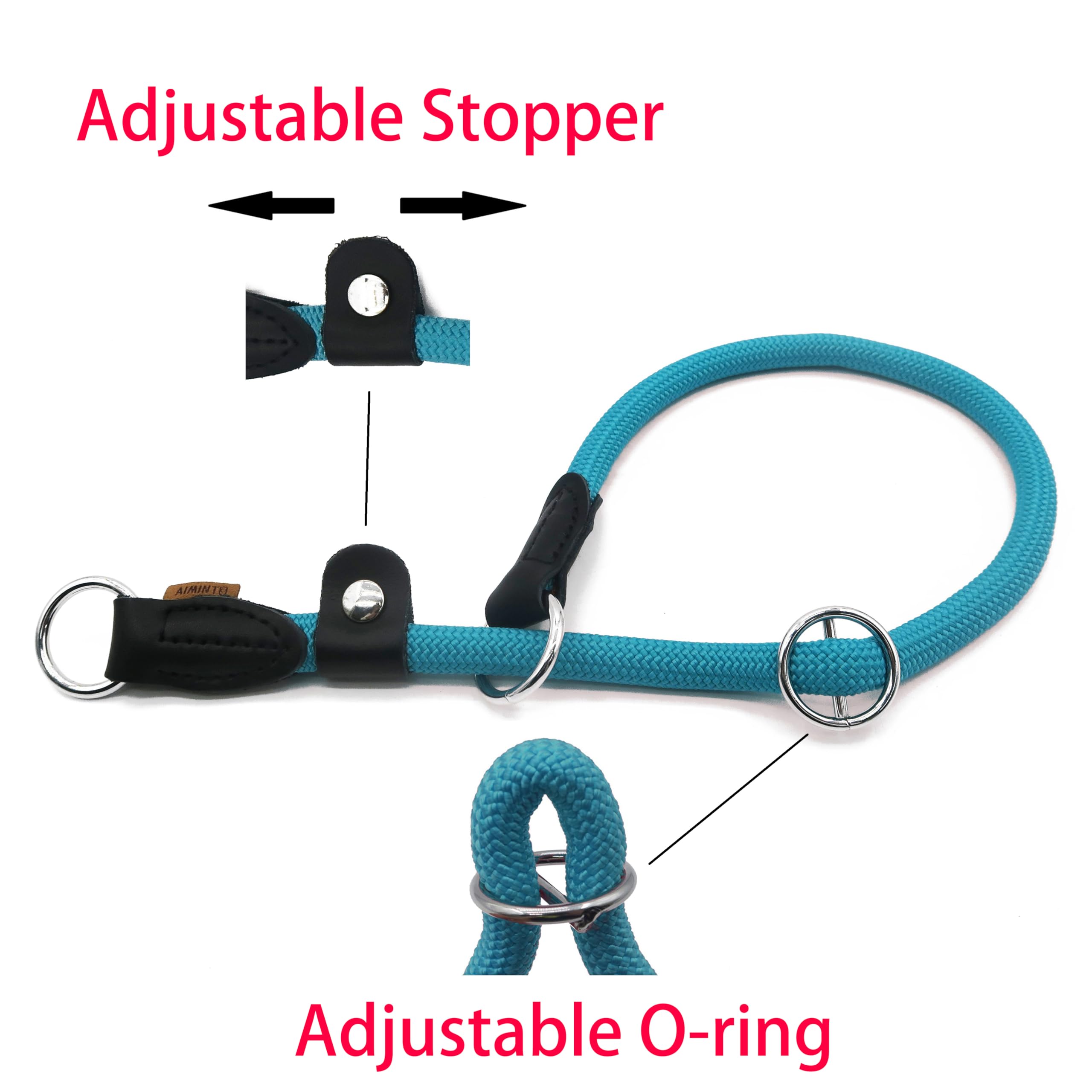 Aiminto Braided Round Martingale Dog Collar, Training Collar with Slidable Stop Ring and Adjustable Stopper - Image 4