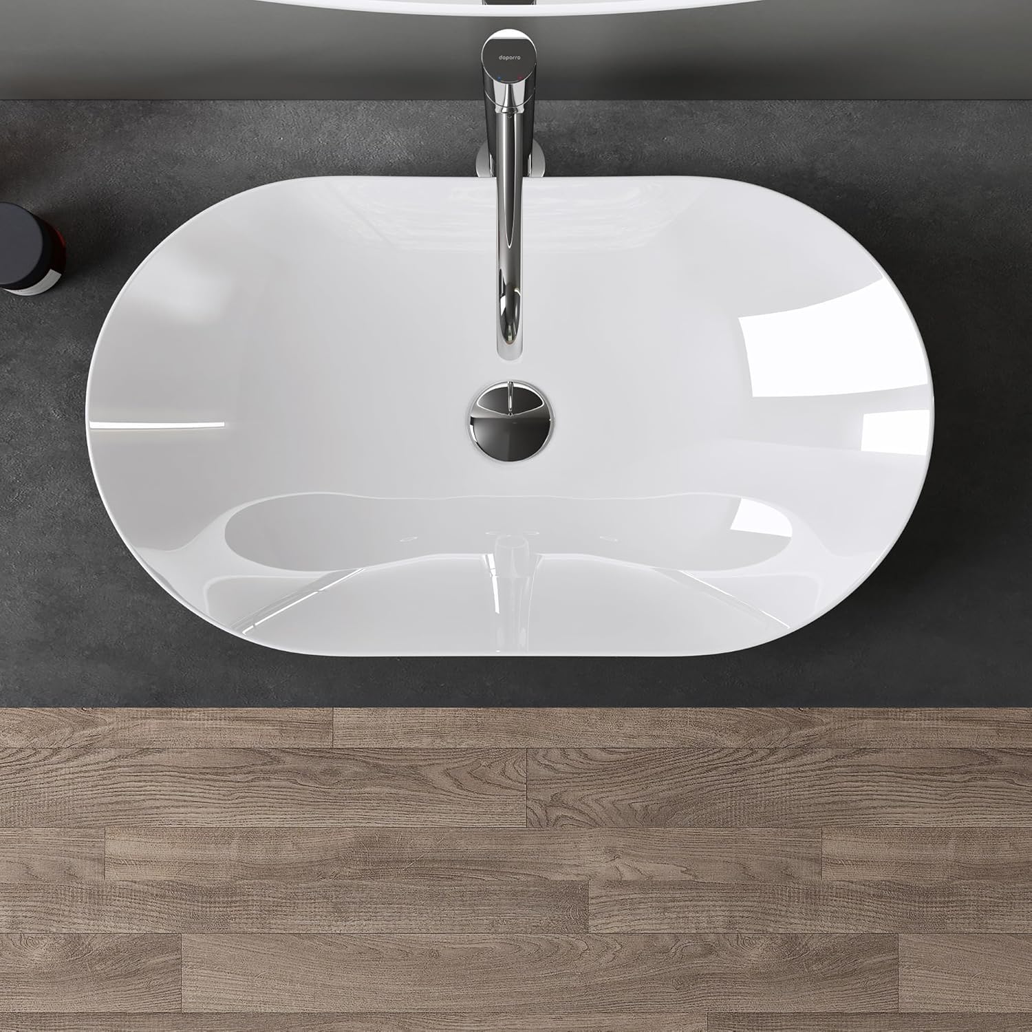 doporro Lavabo sobre Encimera Blano Brillante de Cerámica 63x37x14cm Lavabo de Mano Ovalado Brüssel858