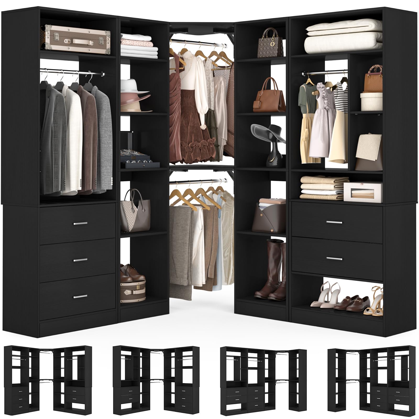 Amazon.com: Besiost Corner Closet System with 5 Drawers, Closet