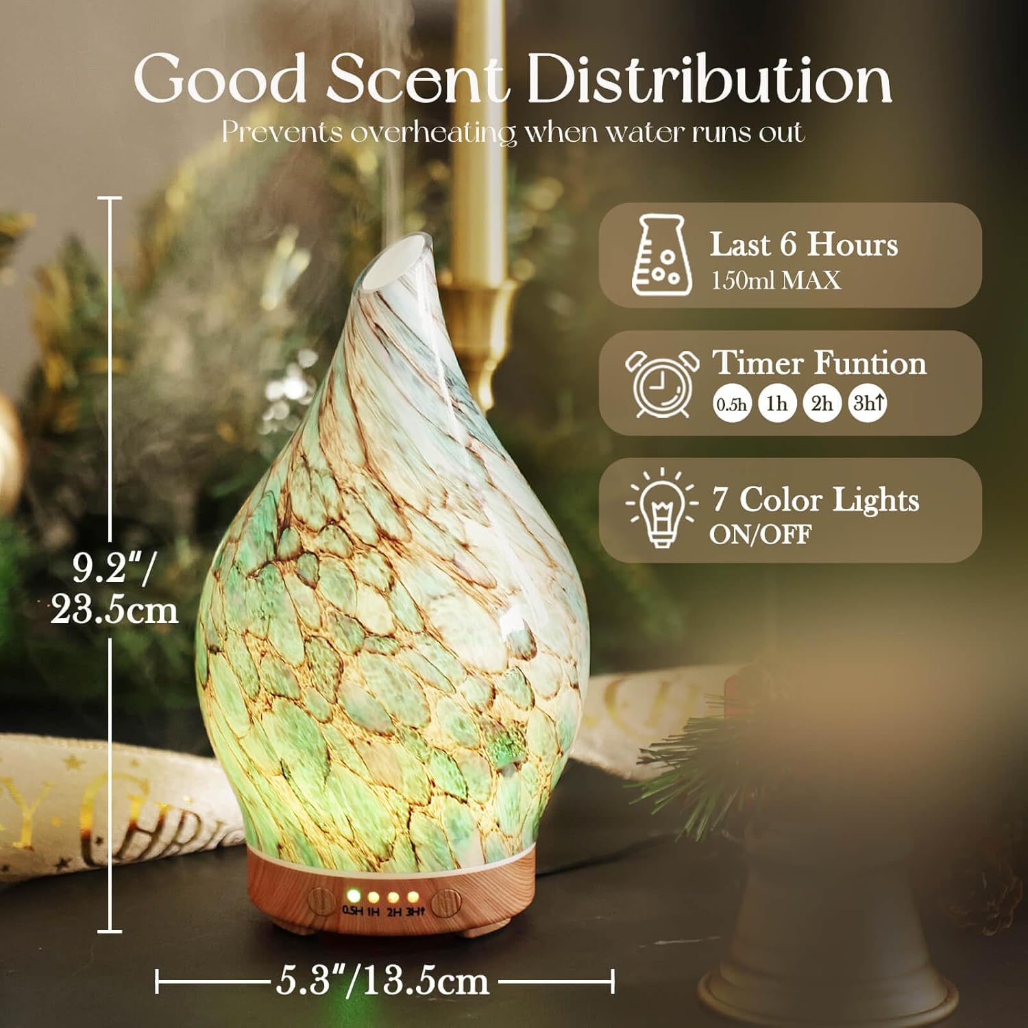 Porseme 100ml Essential Oil Diffuser Glass Color Changing Aroma Air Diffusers Aromatherapy Ultrasonic Cool Mist Humidifier 4 Running Hours Waterless Auto-Off for Sleeping Yoga Office Spa (Light Blue) - Image 2