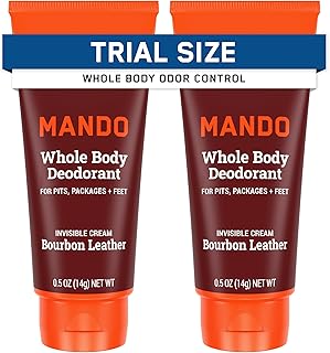 Mando Whole Body Deodorant - Mini Travel Size Invisible Cream Tube - 72 Hour Odor Control - Aluminum and Baking Soda Free, Skin Safe - .5 oz (Pack of 2) (Bourbon Leather)