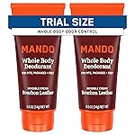 Mando Whole Body Deodorant - Mini Travel Size Invisible Cream Tube - 72 Hour Odor Control - Aluminum and Baking Soda Free, Skin Safe - .5 oz (Pack of 2) (Bourbon Leather)
